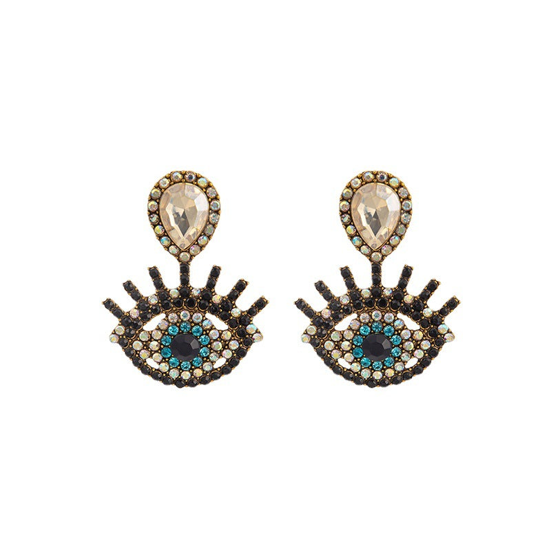 Wholesale Colorful Bohemian Devil Eye Crystal Alloy Earrings